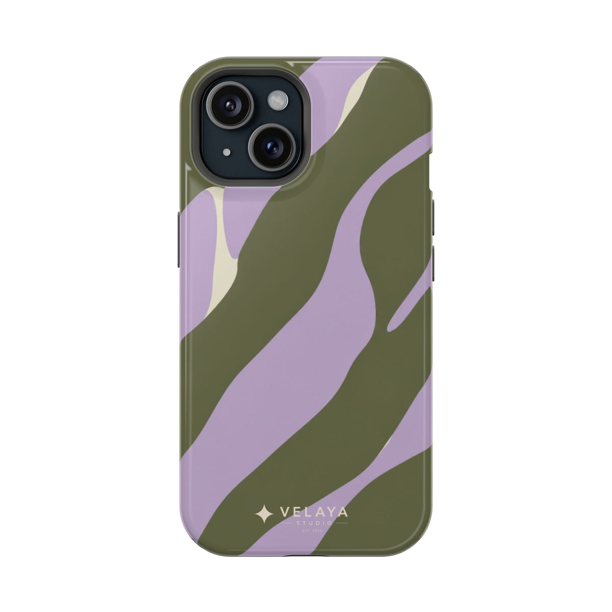 The Olive Lavender Camo Case — front view